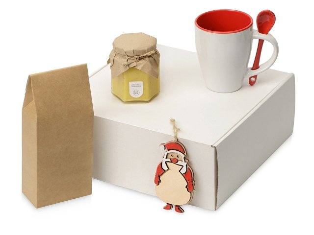 Подарочный набор с чаем, кружкой, медом и новогодней подвеской "Чайная церемония", красный