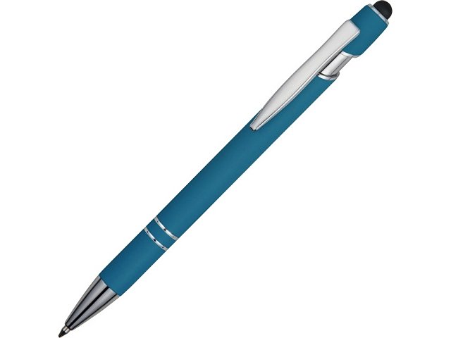Ручка металлическая soft-touch шариковая со стилусом «Sway», синий/серебристый (P)