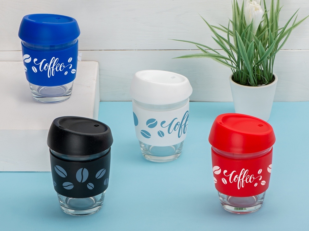 Стеклянный стакан с силиконовой крышкой и манжетой Monday